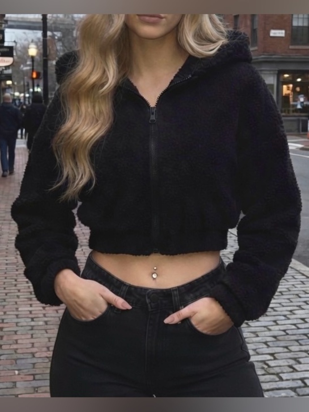 Dolls Crop Cozy Essential Streetwear Jacket - Black
